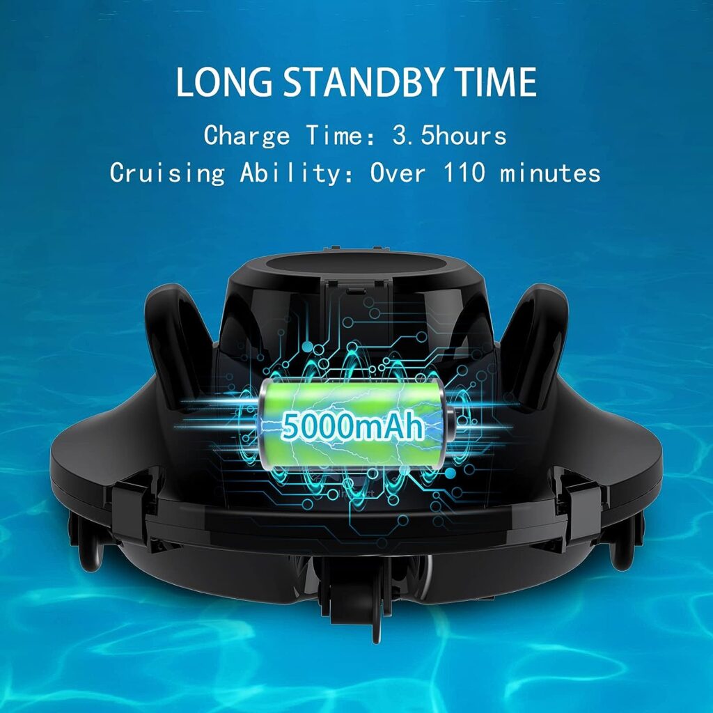 Alescu Cordless Robotic Pool Vacuum - Self-Parking Pool Cleaner Lasts 110 Mins - Pool Vacuum Cleaner for Above/In-Ground Pools-Black
